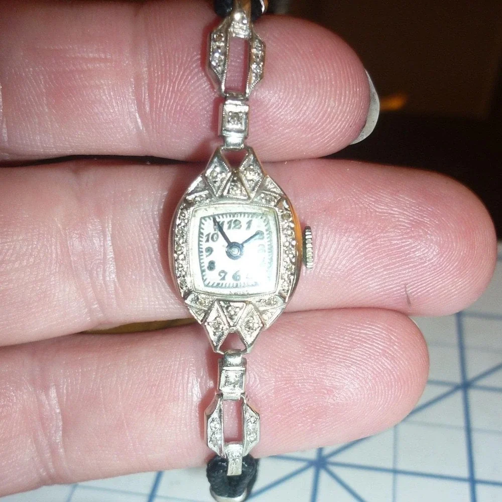 Art Deco Ollendorff 14K Solid Gold Diamond Watch Cocktail Wrist watch Swiss RUNS